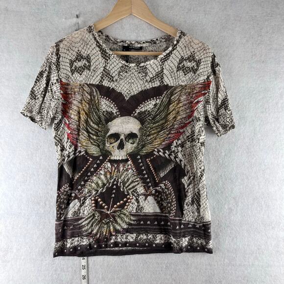 The Kooples Skull Snake Skin Alternative Tee Women's XL 100% Linen Grunge READ - Picture 1 of 12